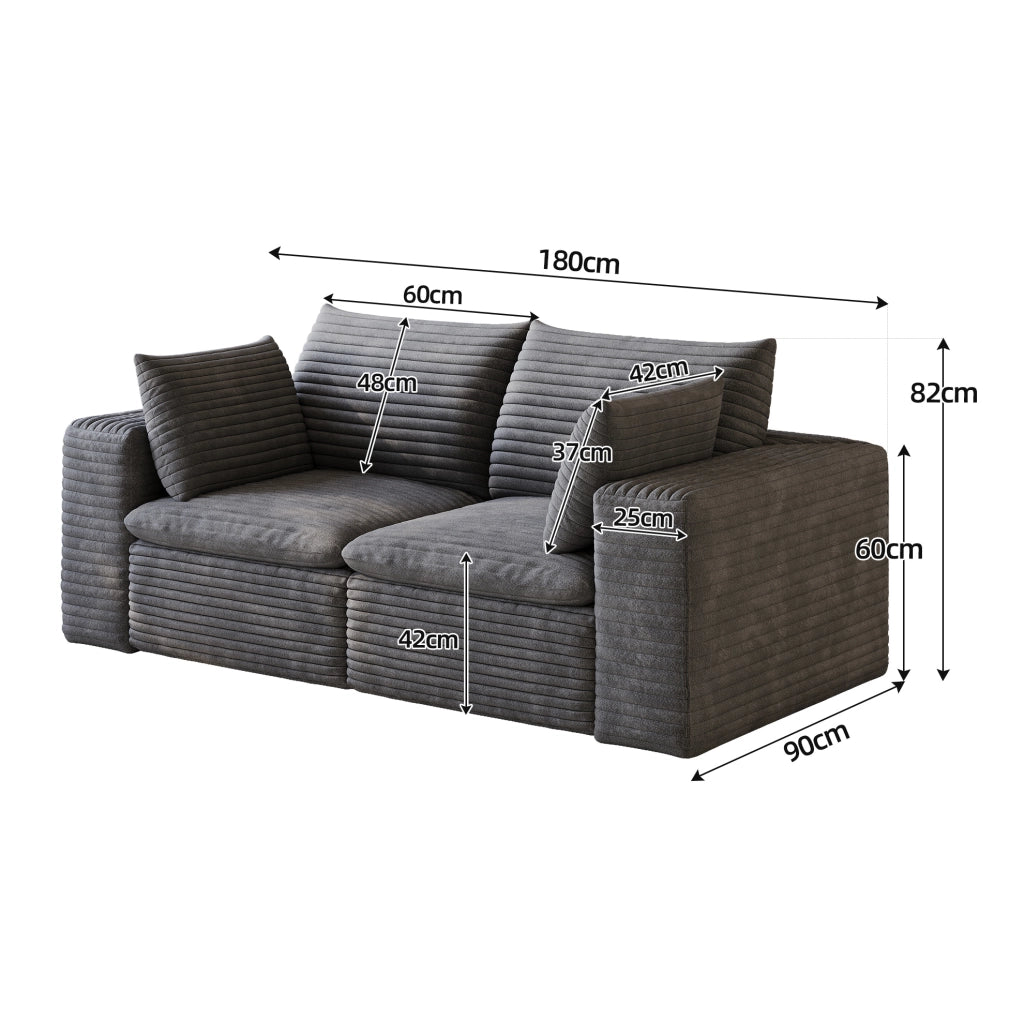 Divano modulare in tessuto grigio scuro con supporto in schiuma; design componibile