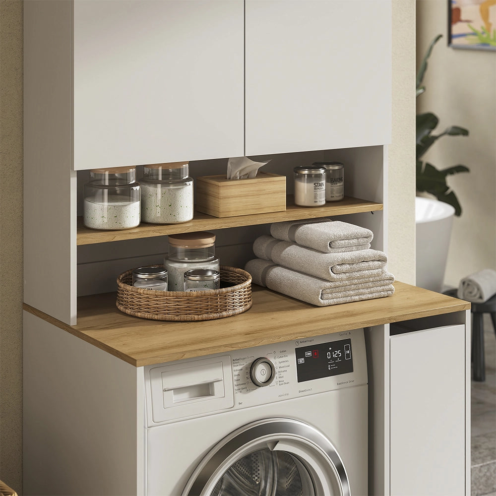 Armadio per lavatrice Viktor Bianco/Rovere artigianale 93.6 x 88.2 cm 2 parti con ripiano Vicco
