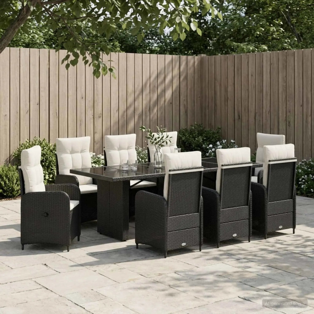 Set da pranzo per esterni 9 pz Nero e Bianco Crema polyrattan 3422383