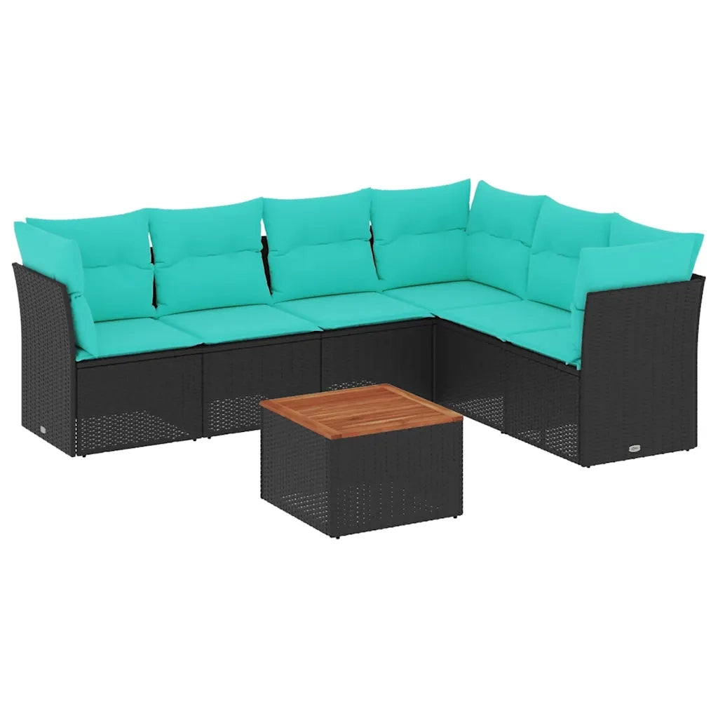 Set Divani da Giardino 7 pz con Cuscini Nero in Polyrattan