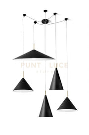 SAMOI KIT LAMPADARIO A SOSPENSIONE 5 LUCI COLORE ESTERNO NERO FINITURE BIANCO ORO ATTACCO E27