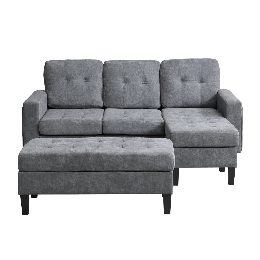 Divano letto angolare 185x135x85 cm; modulare con pouf mobile; LED e USB in chenille grigio antico