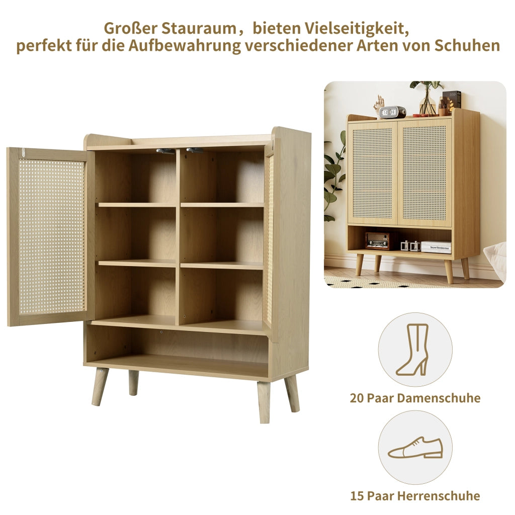 OKWISH Scarpiera 2 Ante e 5 Ripiani, Apertura a Pressione, per Ingresso, 80 x 35 x 105 cm, Rovere Chiaro
