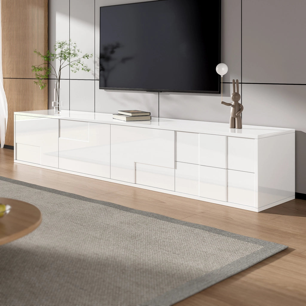 Mobile TV con 3 Ante e 2 Cassetti; Frontali Senza Maniglie; Finitura Lucida; 170??30??30;5 cm; in MDF; Bianco