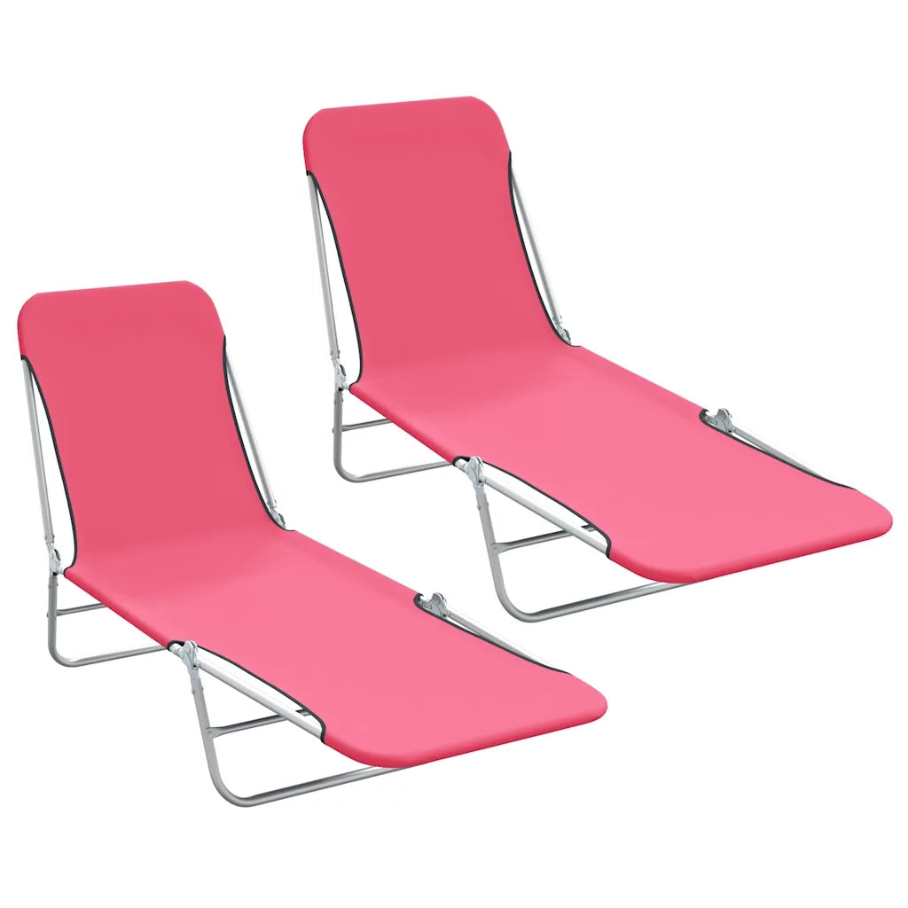 Lettini Prendisole Pieghevoli 2pz in Acciaio e Tessuto Rosa