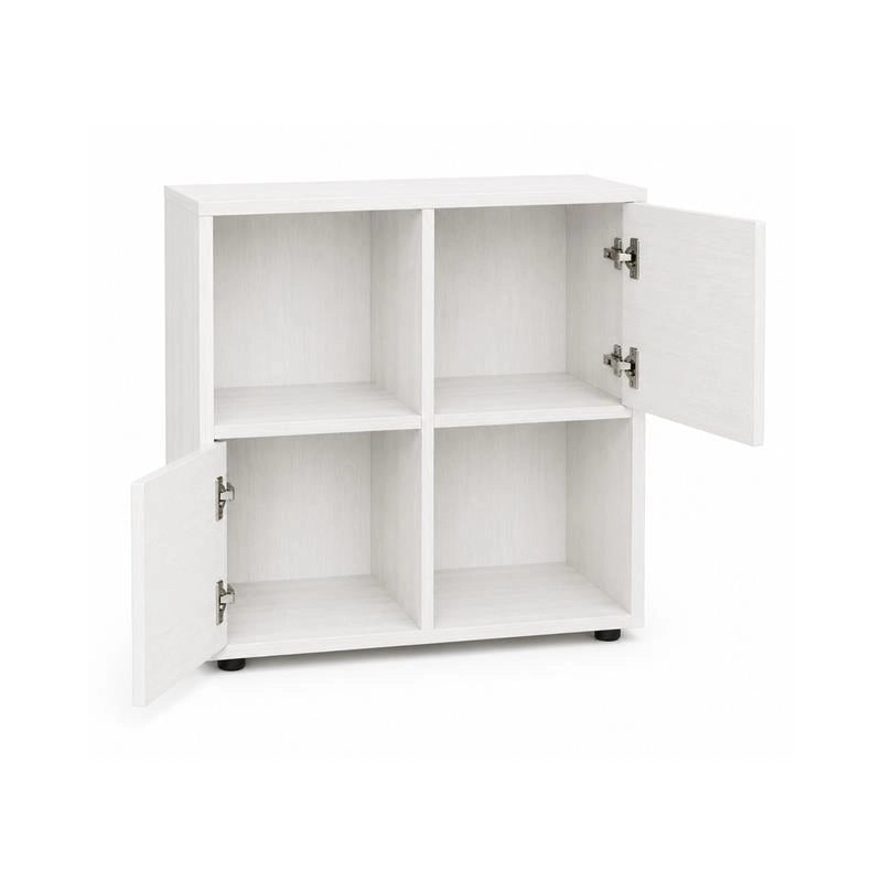 LIBRERIA CUBICA IN LEGNO BIANCO MODERNA CON 4 RIPIANI 2 CON ANTE DIMENSIONI 60X30X63 CM