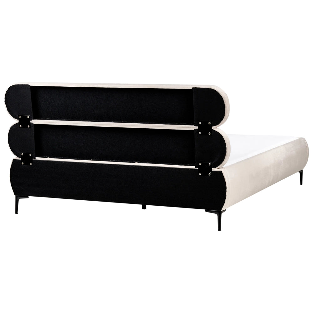 Letto con rete in velluto beige chiaro 180 x 200 cm testata gambe in metallo nero camera da letto classica minimalista