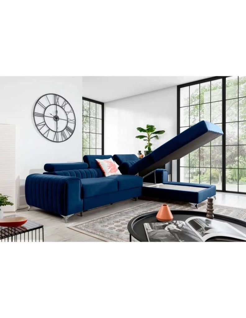 Canapé d'angle droit Bleu foncé convertible 3 places JAYSON couchage d'appoint Divano ad angolo destro blu scuro convertibile 3 posti JAYSON letto aggiuntivo