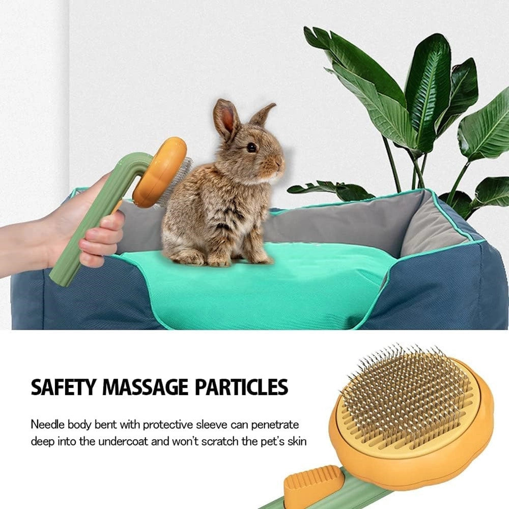 Trade Shop - Spazzola Autopulente Per Toelettatura Animali Domestici Cani Gatti Forma Zucca Con Pulsante -