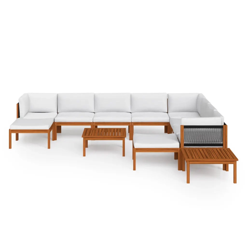 Set da giardino 12 pezzi con cuscini in legno crema, acacia e corda 3057895