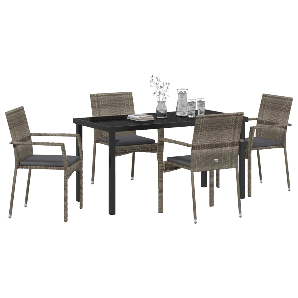 Set da Pranzo da Giardino 5 Pezzi con Cuscini Grigio Polyrattan