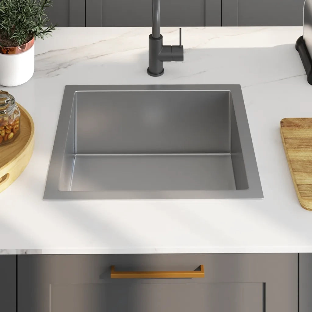 Lavello da Cucina Lavorato a Mano-Lavandino-Lavabo in Acciaio Inox 629428