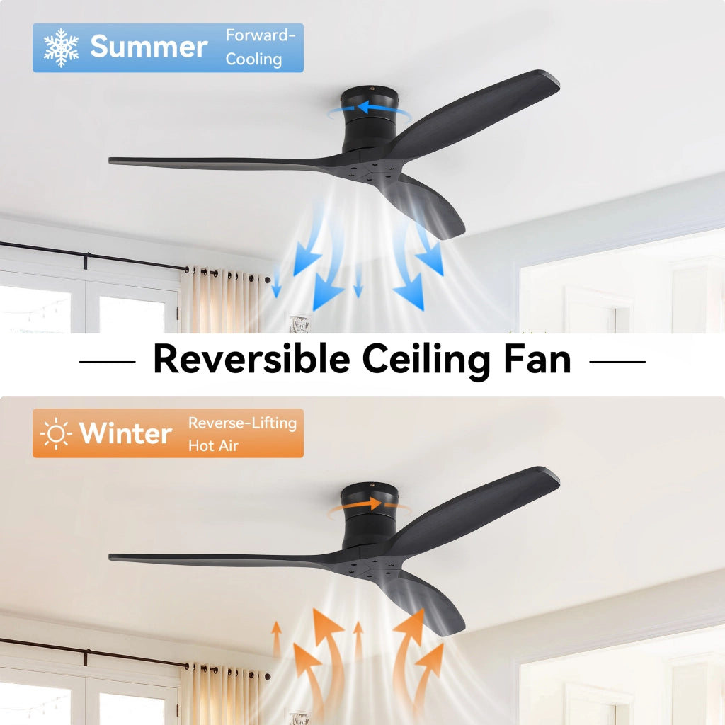 Ventilatore da soffitto nero opaco con motore DC reversibile e telecomando