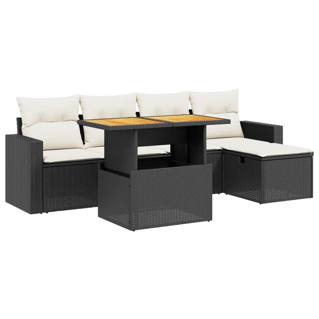 Set Divano da Giardino 6 pz con Cuscini Nero in Polyrattancod mxl 88875