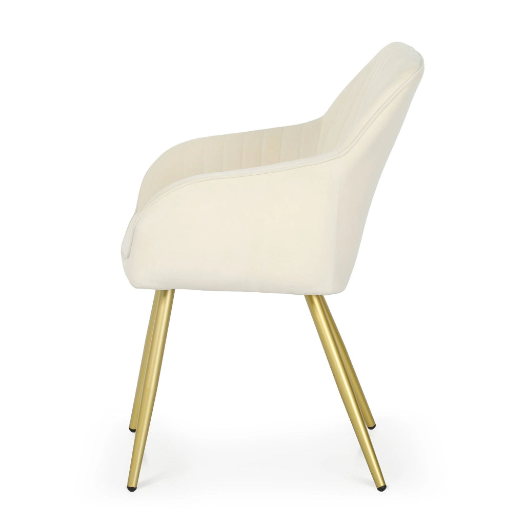 Set di 6 Sedie in velluto con cuciture verticali FLORENCE Crema gambe oro