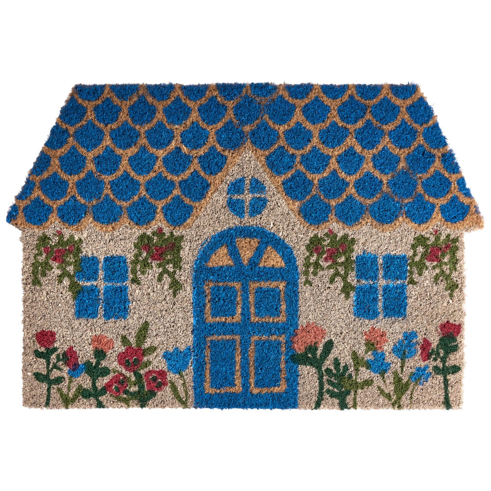 Zerbino blu in fibra di cocco con fondo antiscivolo 40 x 60 cm decorazione stampa casa tappeto di benvenuto antiscivolo