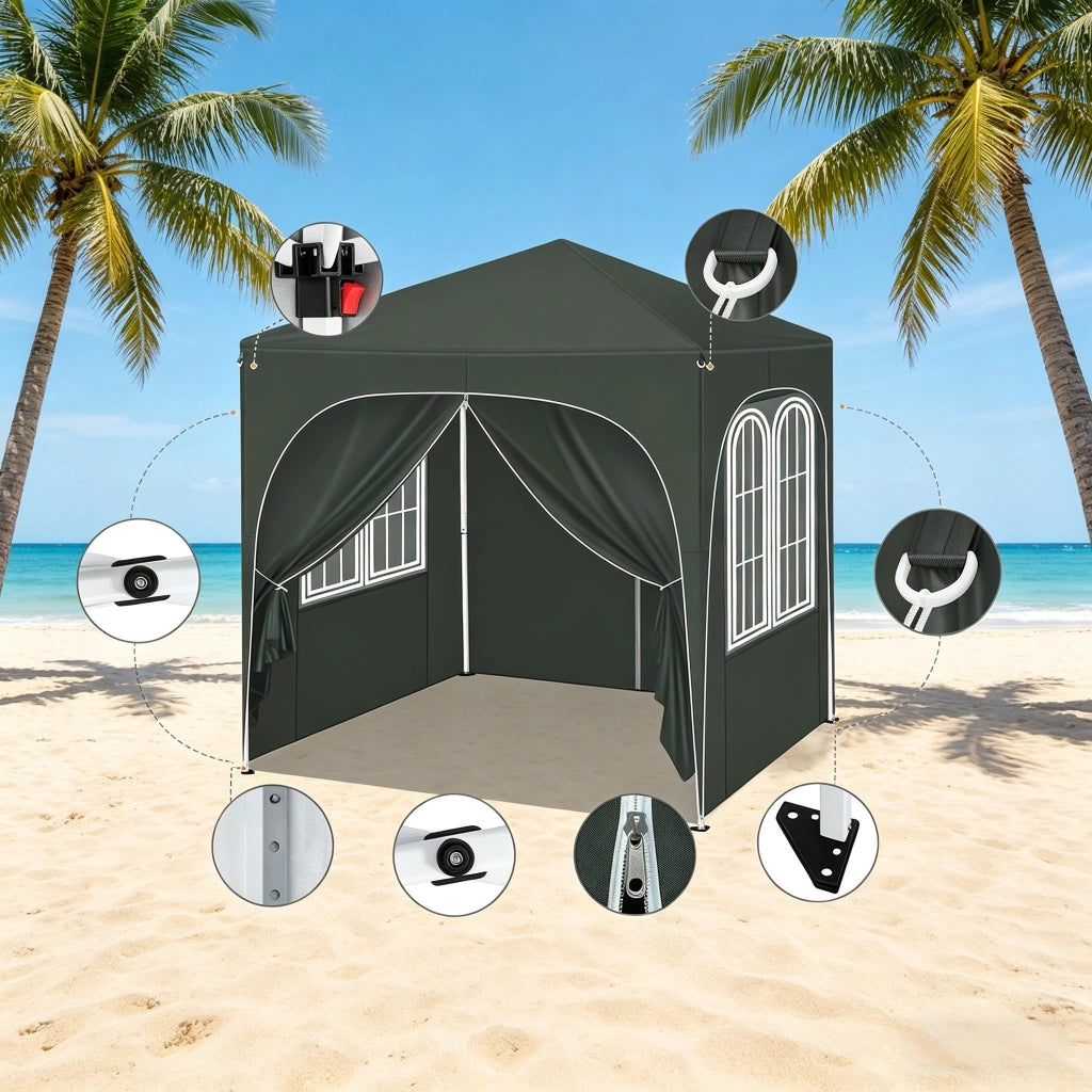 GAZEBO 2x2 m Altezza regolabile 232/236/240 cm Grigio con 4 pareti laterali