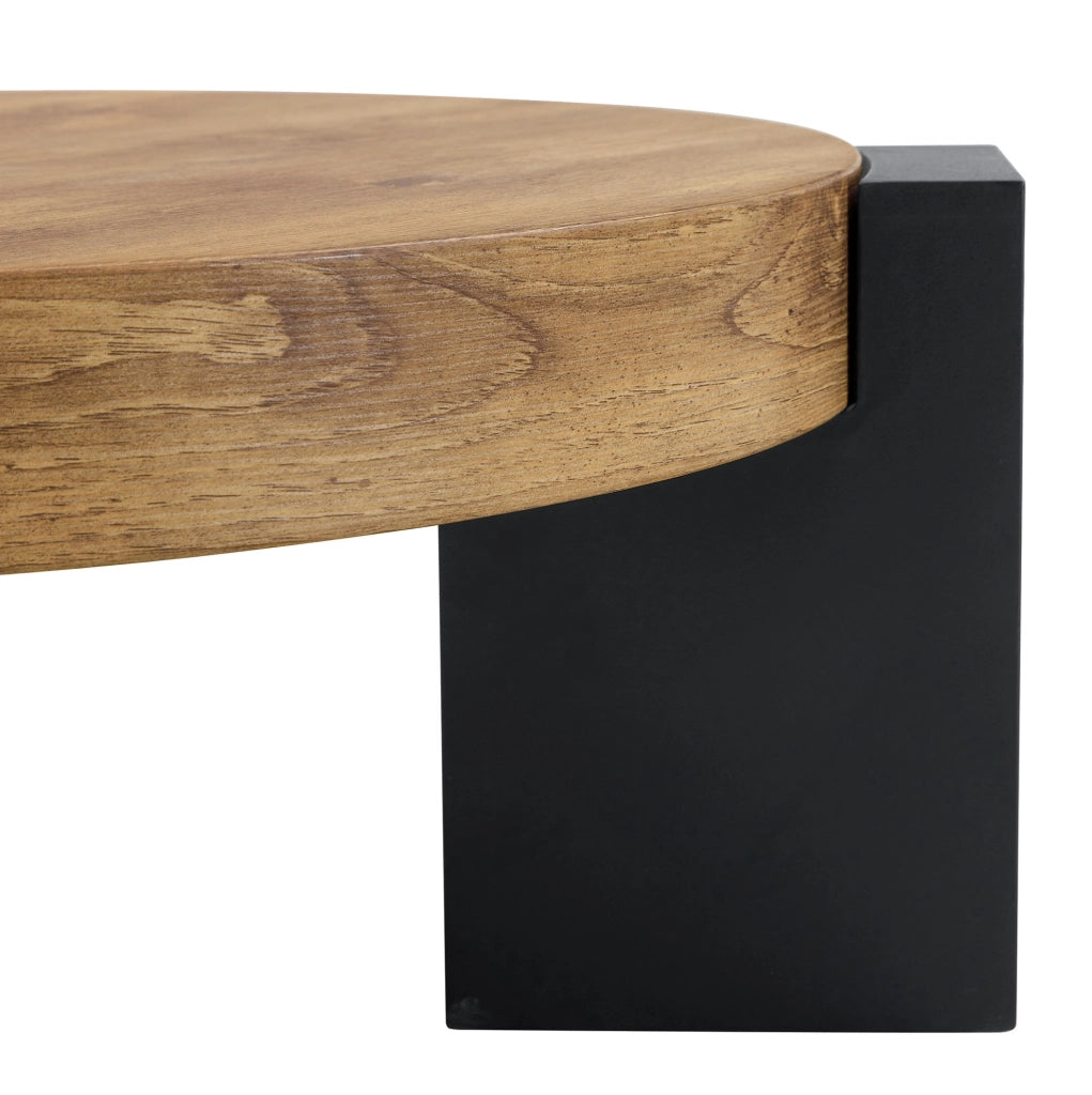 Set 2 tavolini rotondi in MDF e vetro, nero effetto legno