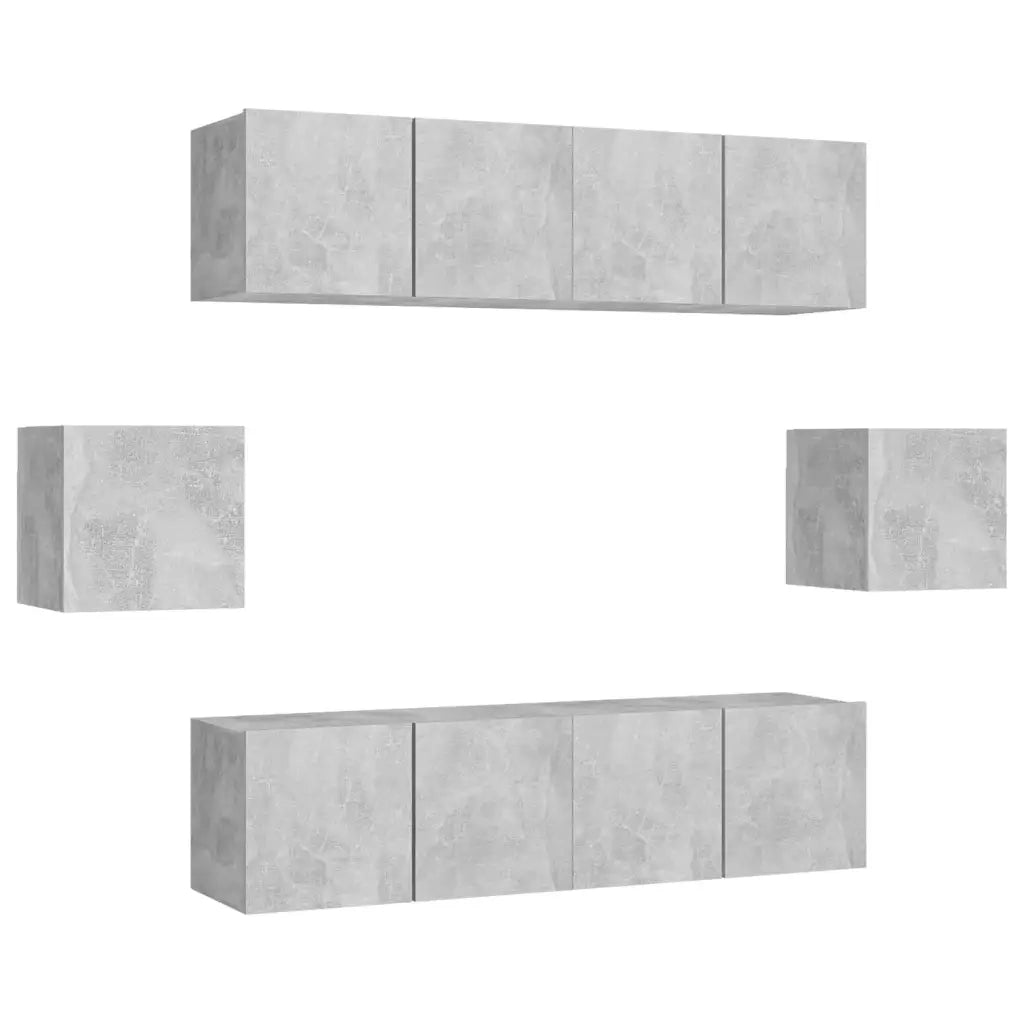 Set Porta TV 6 pz Grigio Cemento in Truciolato  cod mxl 64438