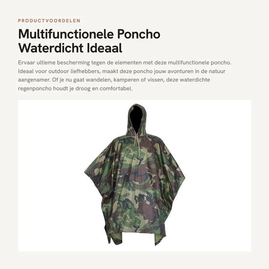 Poncho Acquapazza - Poncho Multifunzionale in Camouflage - Poncho da Pioggia Portatile - Leggero per l'Outdoor - Resistente ai Sforzi - Ideale per Escursioni - Impermeabile