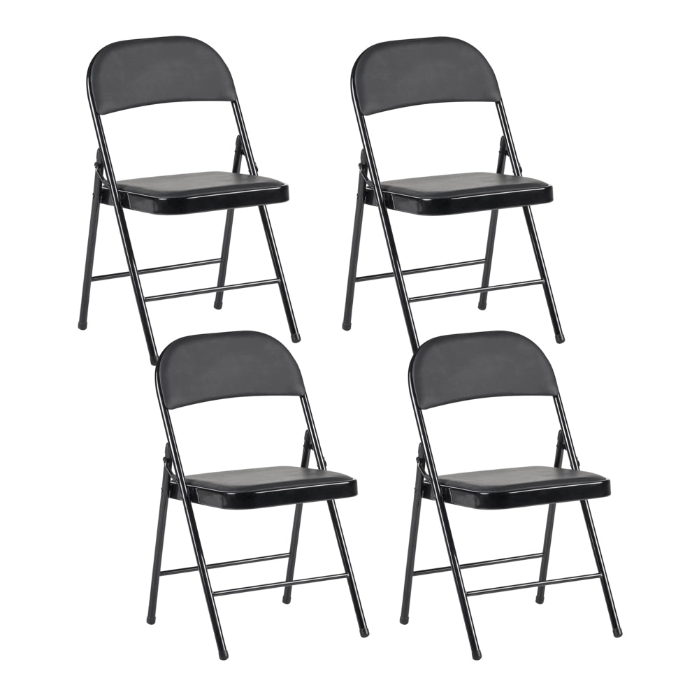 Set di 4 sedie pieghevoli con struttura in metallo nero e seduta e schienale imbottiti in tessuto PU sedute ribaltabili