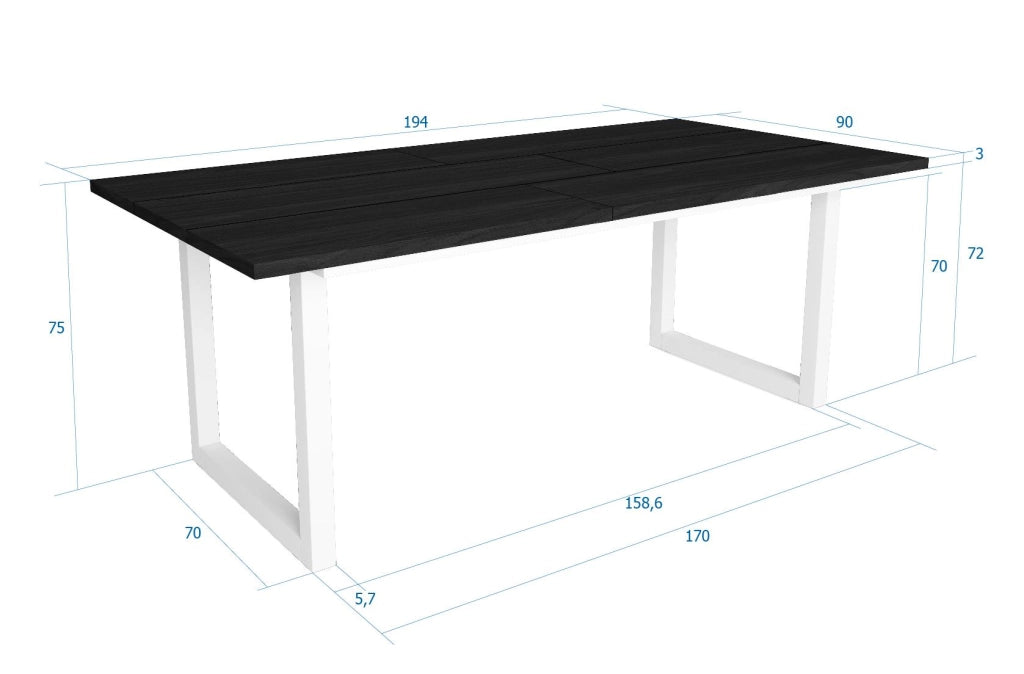 Tavolo da pranzo, 10 posti, 194x90x75cm, Robusto e stabile, struttura e gambe solide, Nero RF1099