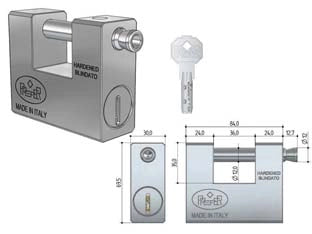LUCCHETTO RETTANGOLARE BLINDATO UL20- - mm.84 (UL20.00E3.0000) - 1 pezzi PREFER
