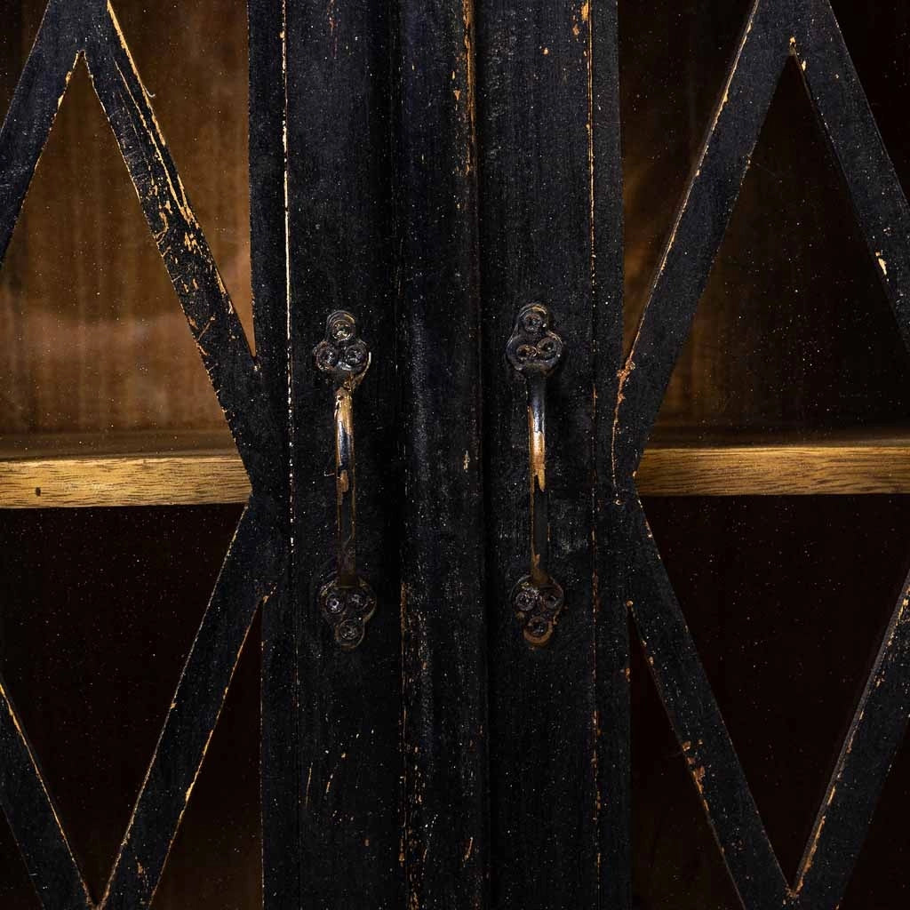 Credenza in legno e vetro artigianale nero 170x40x100