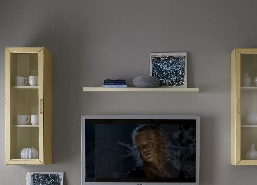 Parete attrezzata porta tv in legno shabby avorio l.303 - Mobili 2G