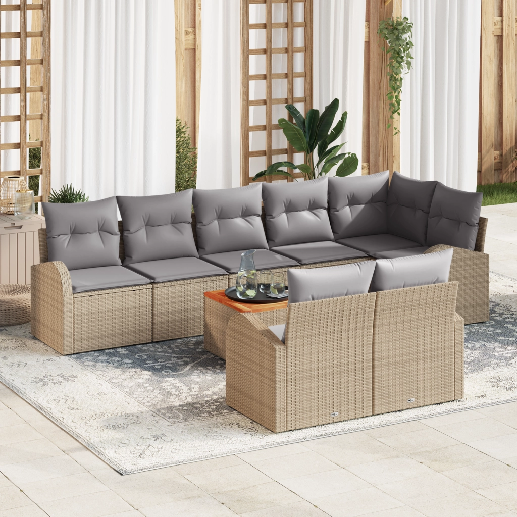 Set di SofÃ  da Giardino 9 Pezzi con Cuscini Beige Polyrattan