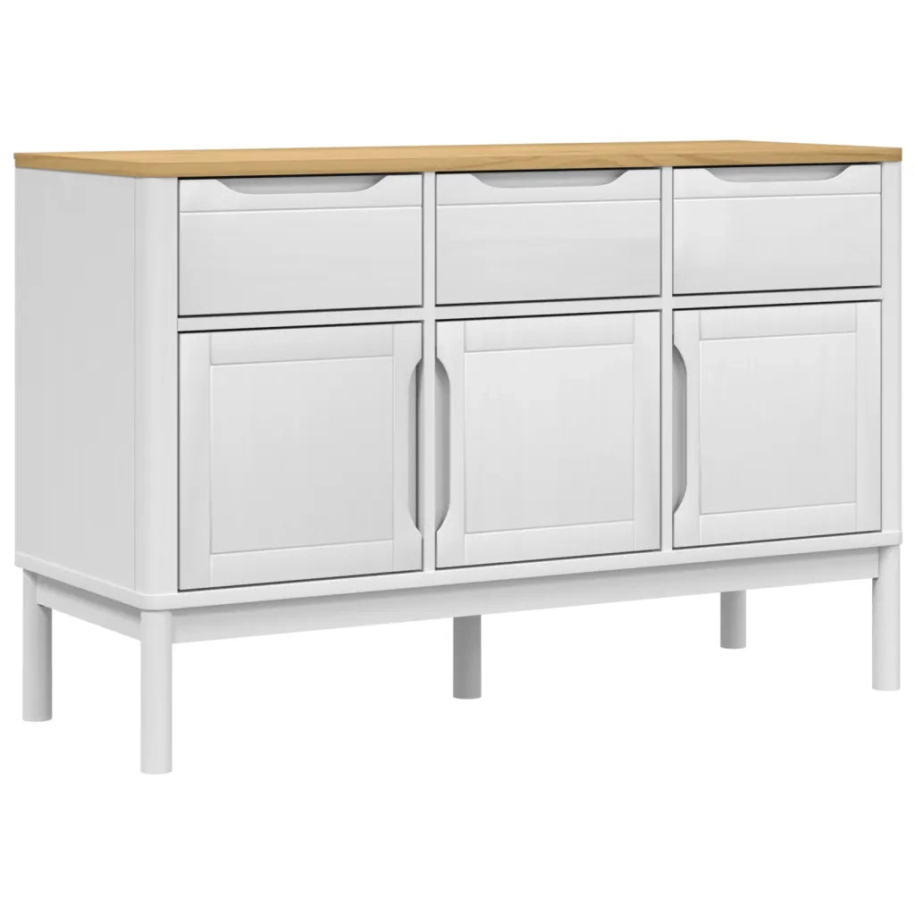 Credenza-Buffet-Armadio da cucina FLORO Bianca 114x43x74 cm in Legno Massello di Pino