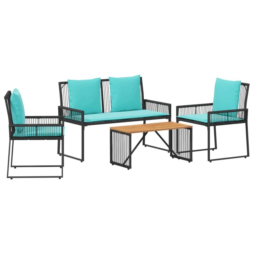 Set di Mobili da Esterno 9 pz | Set Salotto da Giardino Nero e Turchese polyrattan