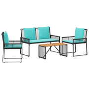 Set di Mobili da Esterno 9 pz | Set Salotto da Giardino Nero e Turchese polyrattan