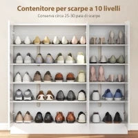 Scarpiera Slim da Ingresso per 25-30 Paia di Scarpe con Ante a Chiusura Ammortizzata, Bianco Lucido
