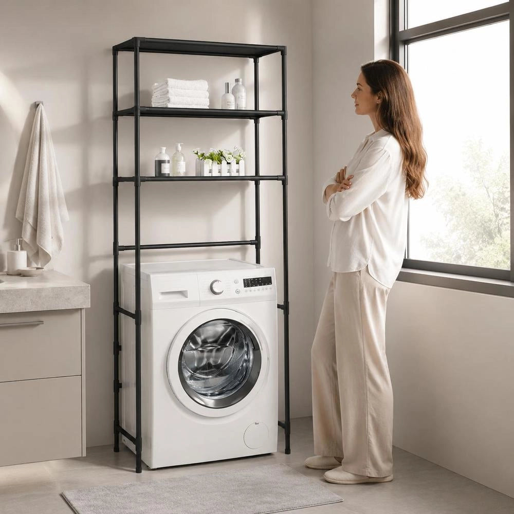Washing Machine Shelf 3 Shelves Black 69x28x169 Cm