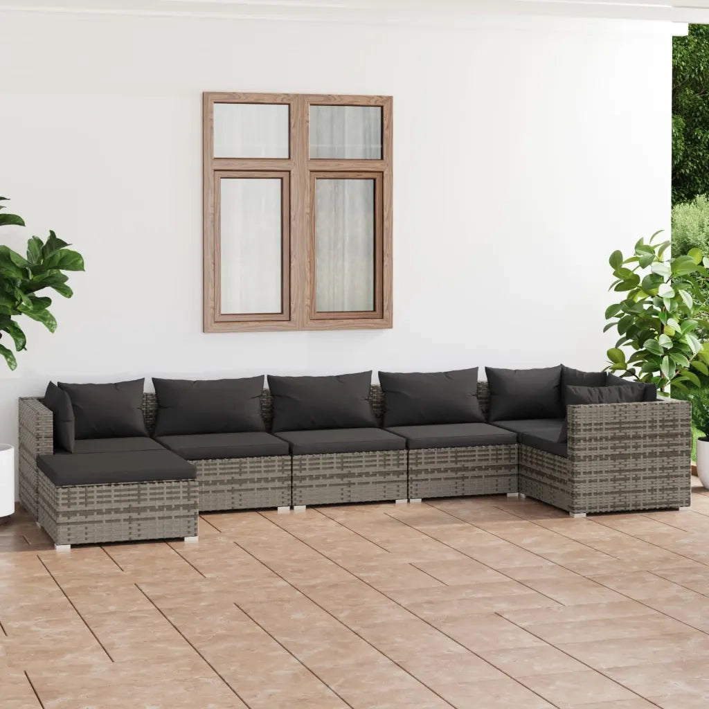 Set Divani da Giardino 7 pz con Cuscini in Polyrattan Grigio 3101829