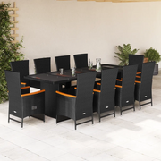 Set da Pranzo da Giardino 11 pz con Cuscini in Polyrattan Nero