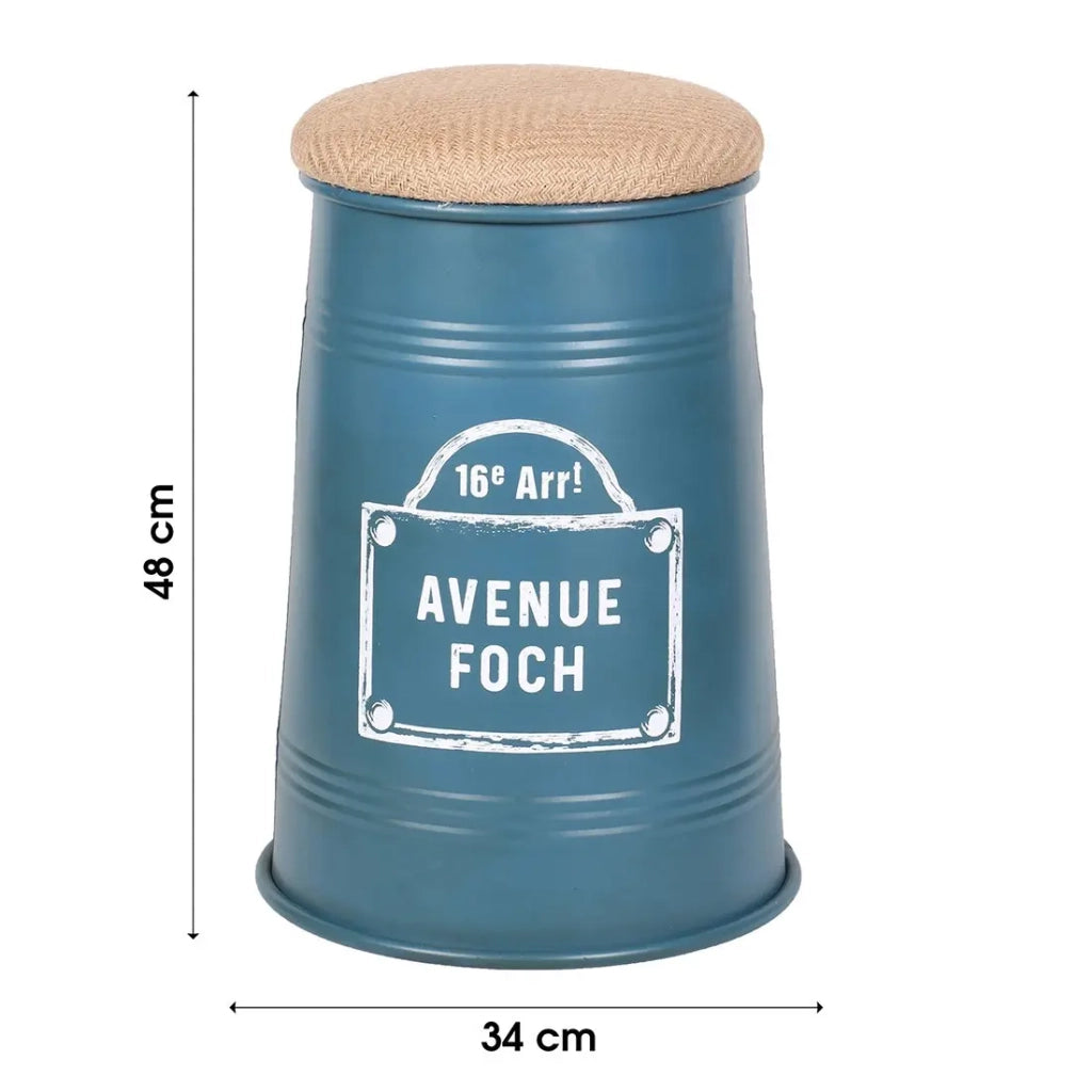 Set di 4 sgabelli pouf conici in stile industriale, collezione PARIS - Colori nero, giallo, grigio e blu.