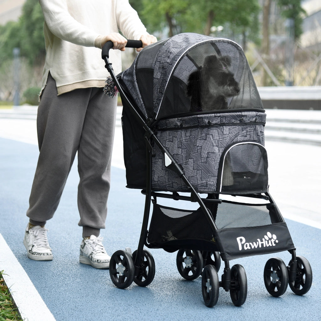 Carrello per Cani Pieghevole con Cestino Grigio ¨C zephmum ¨C 81x48x99 cm