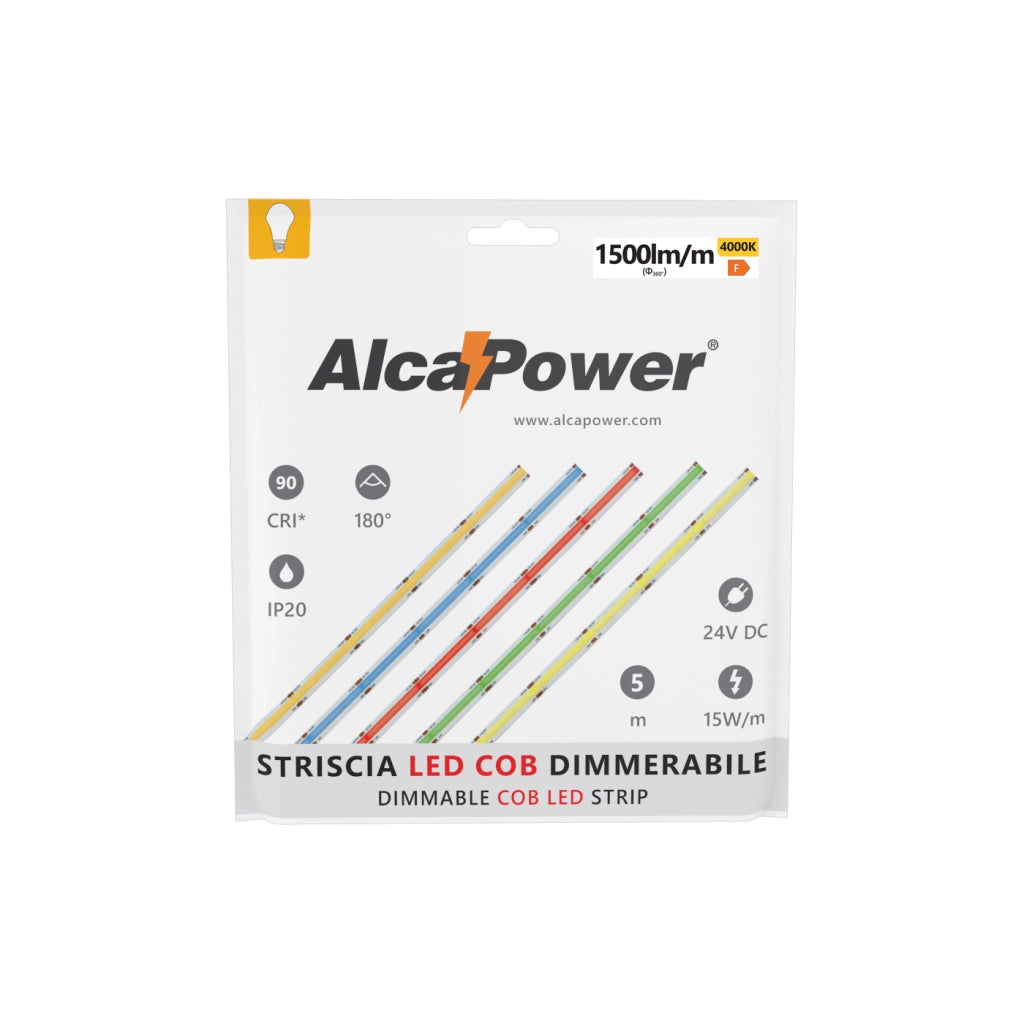 Striscia Led 5m COB IP20 Monocolore Da 15W/MT 24V - 4000K