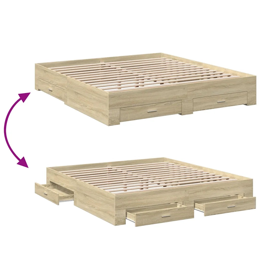 Giroletto Cassetti Rovere Sonoma 180x200 cm Legno Multistrato 3280365