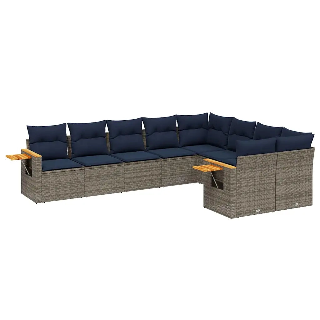 Set Divano da Giardino 9 pz con Cuscini Grigio in Polyrattan