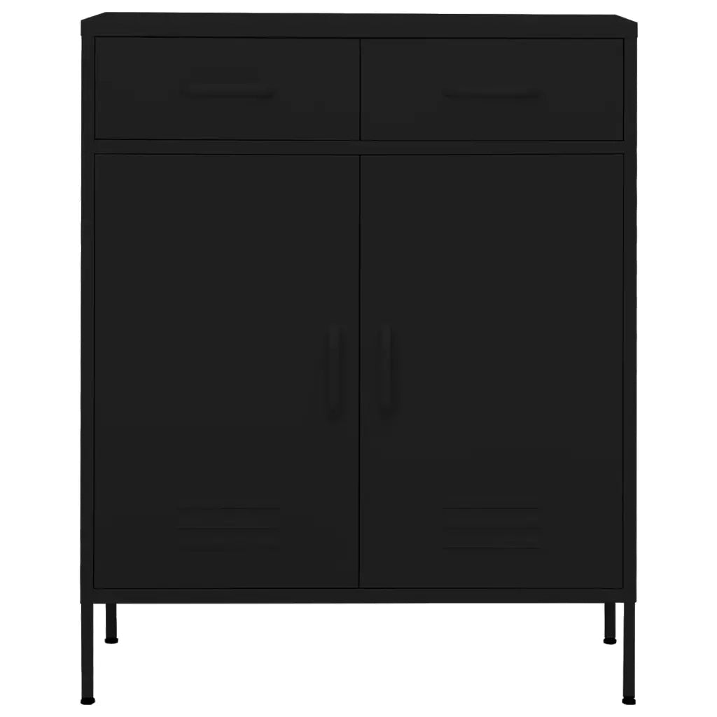 Robusto mobile contenitore moderno 80 x 35 x 101 cm con guide per cassetti a cuscinetti a sfera in acciaio nero 02_0046851