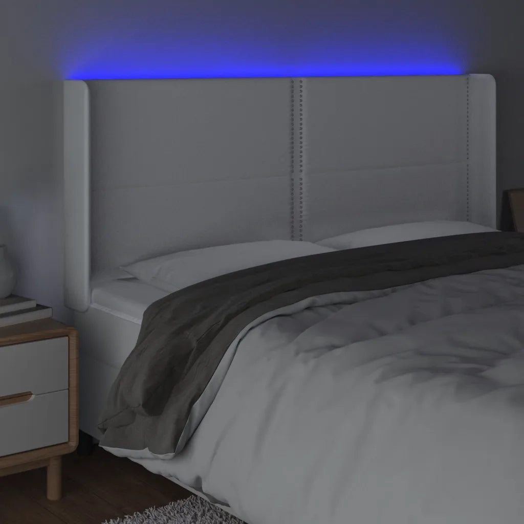 Testiera a LED Bianco 203x16x118/128 cm in Similpelle 3124017