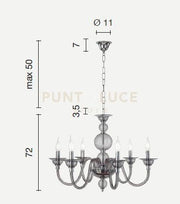 LAMPADARIO TEBE 6 LUCI TRASPARENTE E ORO ATTACCO E14 D.70CM