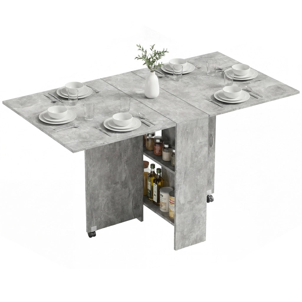 Tavolo Pieghevole in Legno per 4-6 Persone con Ruote. 75x140x74cm. Grigio