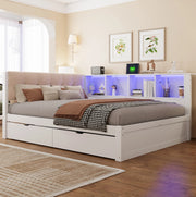 Letto daybed 140x200 cm in legno di pino e MDF bianco con cassetti; mensola e USB
