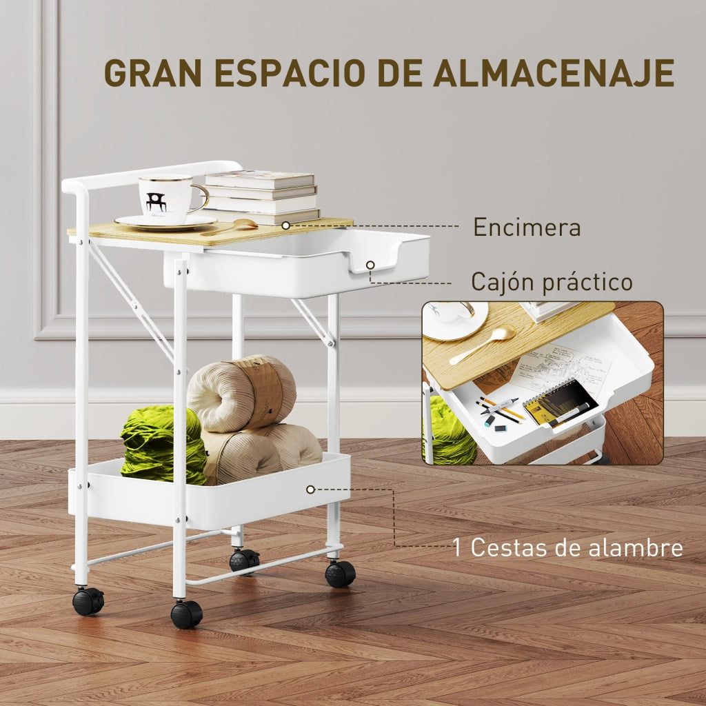 Tavolino carrello con ruote e cassetto ¨C zephmum ¨C bianco 60x40x80 cm