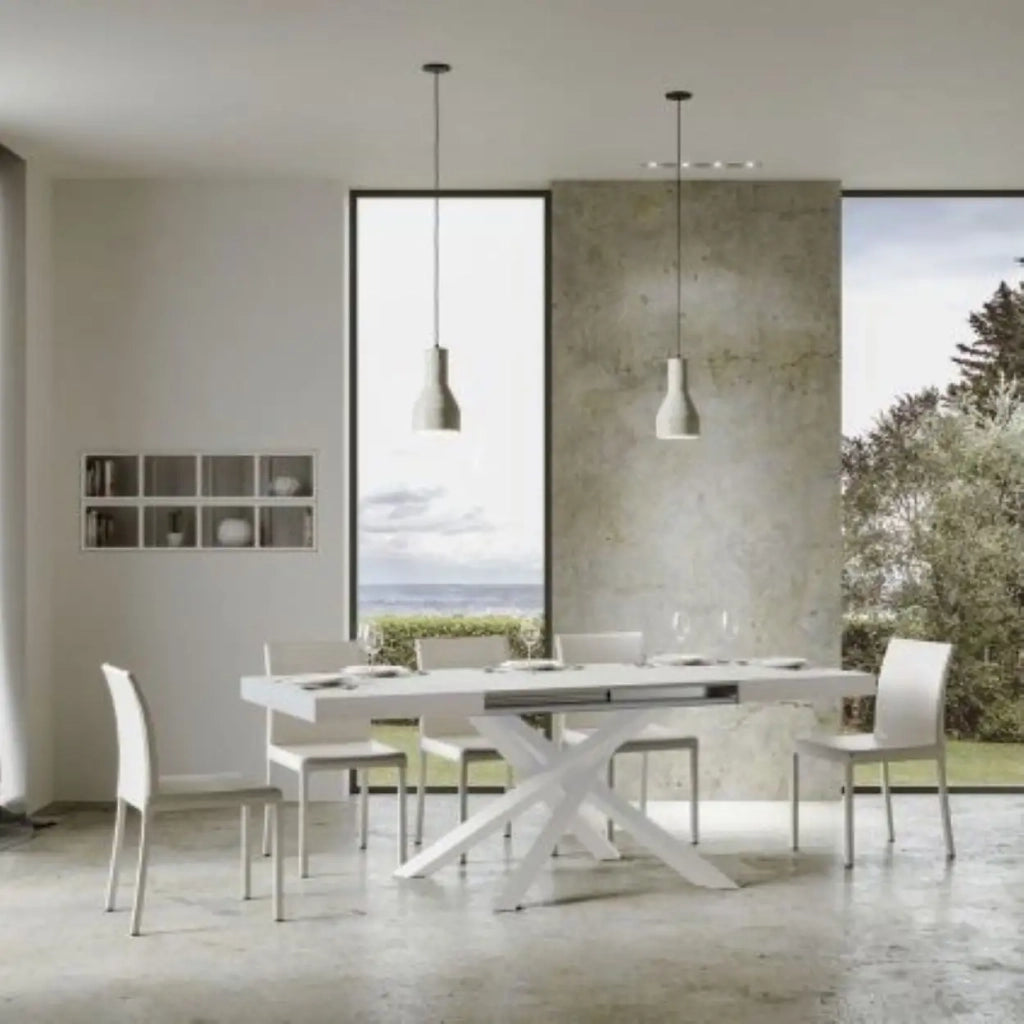 Tavolo allungabile 120/380x90 cm Volantis colore bianco frassino gambe bianche