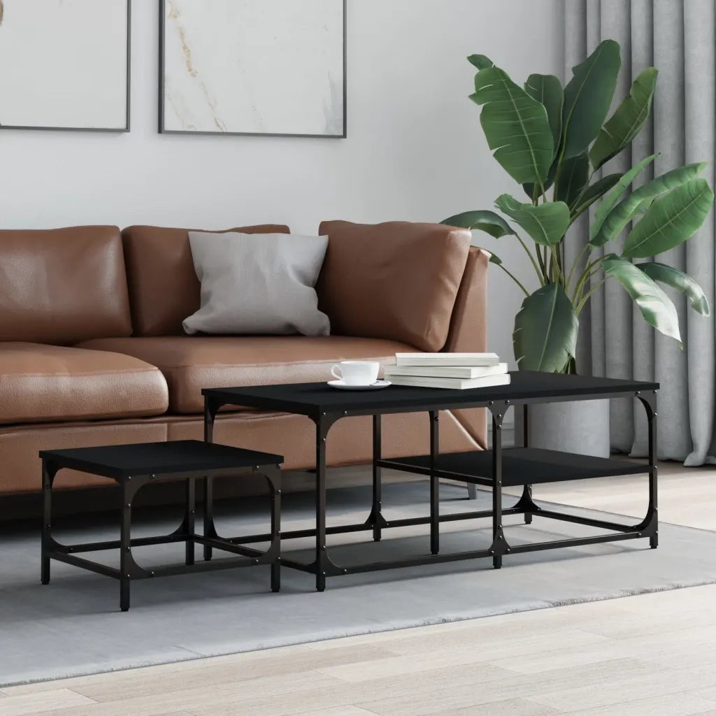 Tavolini Impilabili 2 pz Neri in Legno Multistrato 835394